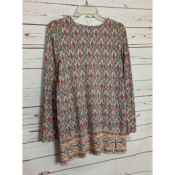 J.Jill Women's S Small Cream Blue Boho Long Sleeve Luxe Supima Tunic Top Shirt - Picture 8 of 12